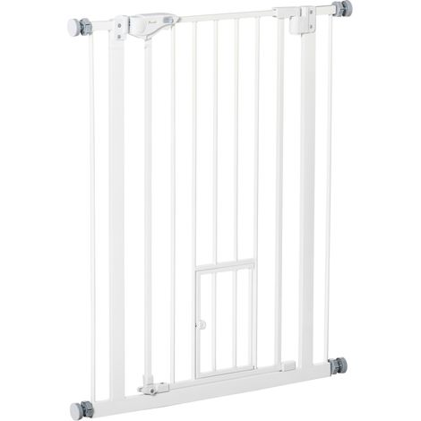 Barrière de sécurité pour chiens et bébés, sans perçage, avec mécanisme de fermeture automatique, 74-80 cm, barrière d'escalier (1/5)