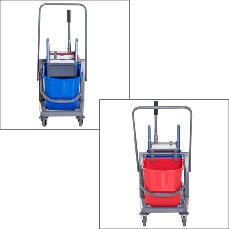 Chariot de nettoyage/chariot de lavage avec 2 seaux, chariot système avec 4 roulettes pivotantes, métal + PP, bleu + rouge, 73 × 45 × 92 cm (1/5)