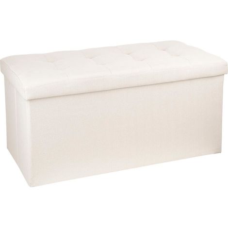 Atmosphera – Pouf pliable en velours beige Lysandre – Dimensions L 76 x P 38 x H 38 cm – Rangement pratique pour petits espaces