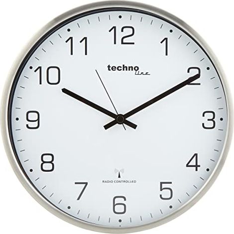 techno line WT 8900 Orologio da Parete Radio, Metallo, Argento, 33x4.8x33 cm (1/4)