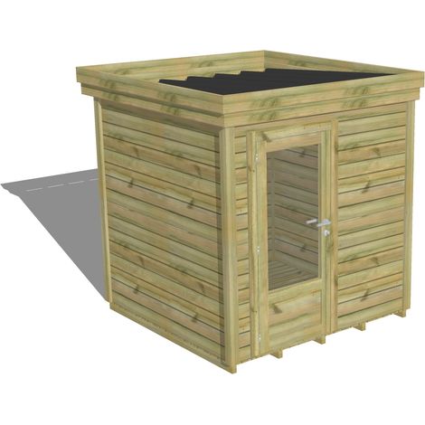 ABRI DE JARDIN bois Pin autoclave 27mm - 2,14x2,14m / 4,6m2 - Bac acier - Plancher bois