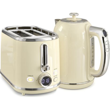 Bouilloire et grille-pain avec affichage LED, bouilloire 1,7 L avec fonction maintien au chaud 3 heures, couleur crème (1/5)