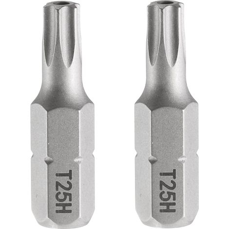 2pcs T25H Embout de Tournevis Torx 1/4" Tige Hexagonale 25mm/1" Longueur Magnétique Tête Étoile à 6 Pans Acier S2 Embout de Tournevis avec Trou (1/5)