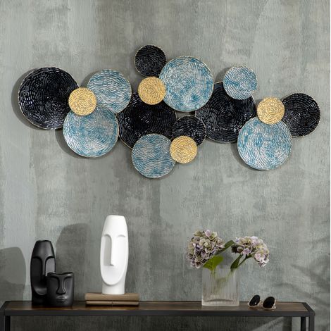 CHICFURN Decoración de pared 3D de metal 121x53 cm oro negro azul para salón moderno (1/5)