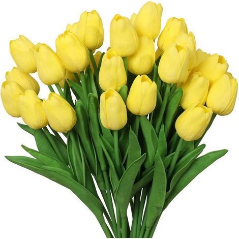 10pcs Tulipes artificielles en Latex Bouquet Fleurs Artificielles Toucher réel Bouquets à Faire soi-même, fête de Table de Mariage, Décoration Bureau, Arrangements Floraux, Jaune (1/5)