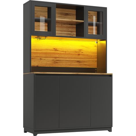 Buffet noir avec LED, portes en acrylique et rangements multiples 120x40x180 cm (1/5)