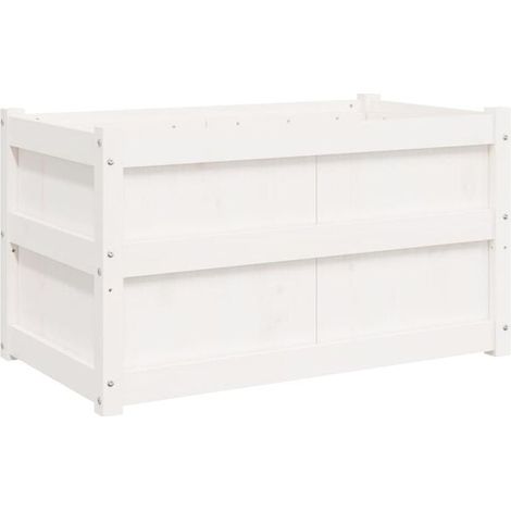 Pot de fleurs blanc, dimensions 90x50x50 cm, en pin massif. (1/5)