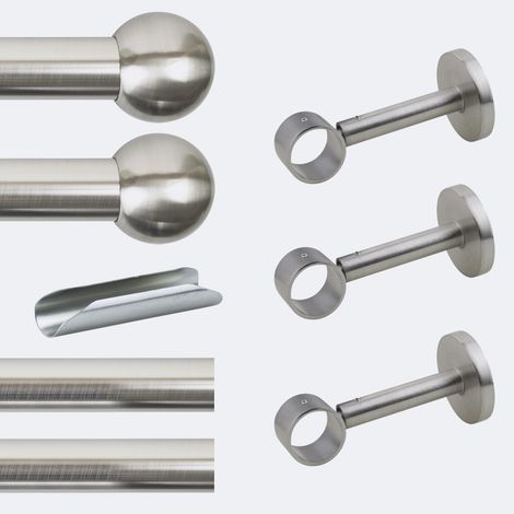 Kit de tringle à rideaux Nickel Mat 300cm Diam.28mm Embout Boule - Fixation Mur - Boulet (1/3)