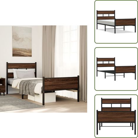 Letto con spazio sotto - vidaXL Giroletto senza Materasso Rovere Marrone 90x200cm in Truciolato - Letto con testiera e pediera