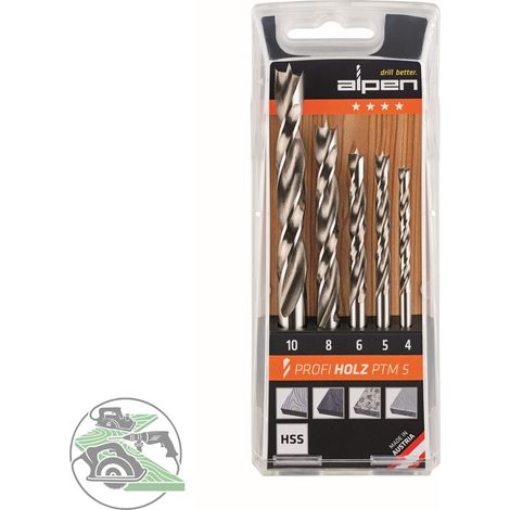 Alpen 600114100 Holz-Spiralbohrer-Set 5teilig 4 mm, 5 mm, 6 mm, 8 mm, 10 mm Zylinderschaft 1 Set (1/2)