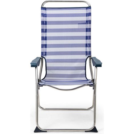 Sedia a Sdraio da Spiaggia Solenny 5 Posizioni Schienale Anatomico Blu e Bianco
