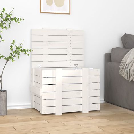 Banc Coffre de rangement - Banquette Pouf Blanc 58x40,5x42 cm Bois massif de pin BV553722 - BonneVie (1/5)