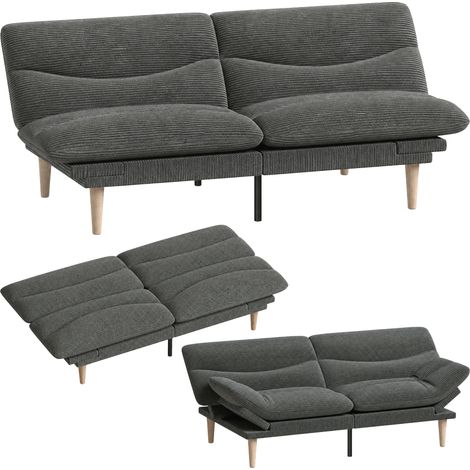 Canapé convertible 2 places - HOMCOM - clic clac - dossier et accoudoirs réglables - velours côtelé - 193 x 94 x 78 cm - gris (1/5)