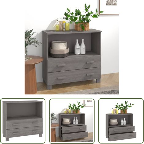 The Living Store Buffet HAMAR Gris clair 85x35x80 cm Bois massif de pin - Buffet - Meuble Rangement - Commode - Armoire - Mobilier Maison (1/5)