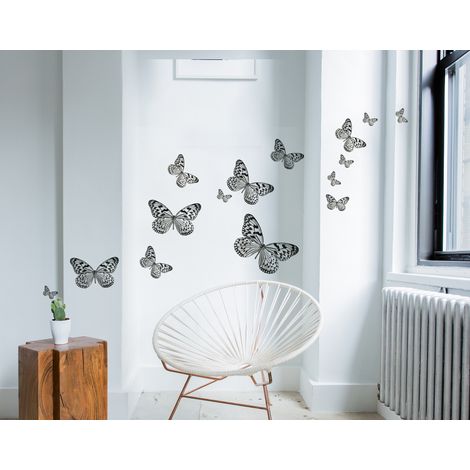 Sticker Autocollant Papillons Noirs et Blancs, 68 cm X 48 cm, Déco Murale Intérieure: Ajoutez une Touche de Style à votre Maison (1/2)