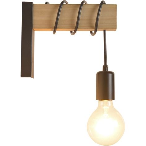 Applique murale en bois naturel avec douille suspendue E27 Noir (1/5)
