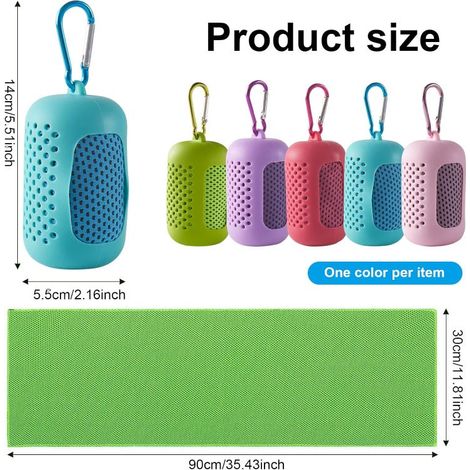 5 Pièces Serviette Rafraichissante – Microfibre Serviette Sport avec Housses en Silicone Portables, Tissu de Soie Glacée