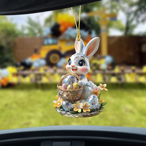 Ornement Lapin De Pâques - Acrylique Plat 2D - Pour Décoration De Porte Mur Miroir De Voiture - Garniture De Panier De Pâques - 8 Cm - Lot De 1 (1/4)