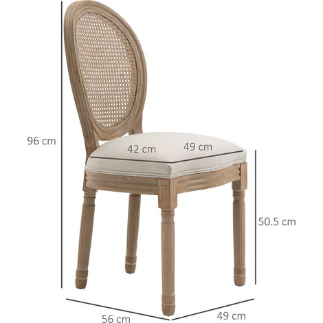 Ensemble de 2 fauteuils de salon de style vintage, avec dossiers perforés, en bois et tissu, dimensions : 49 x 56 x 96 cm, blanc crème. (1/5)