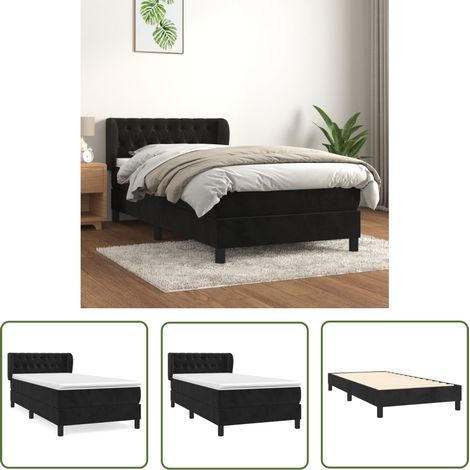 The Living Store Sommier à lattes de lit avec matelas Noir 100x200 cm Velours - Lit Double - Lit Capitonné - Lit Velours - Literie - Chambre À Coucher (1/5)