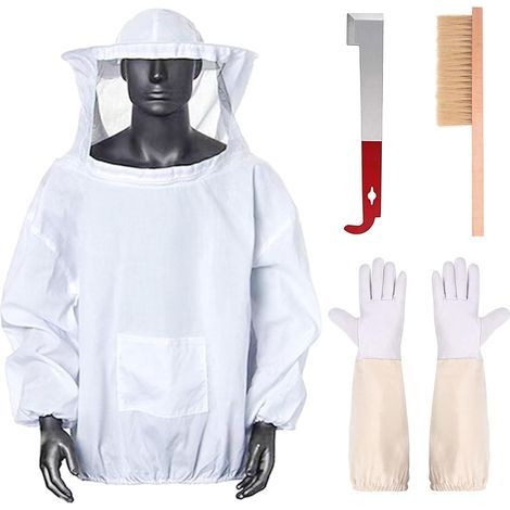 Beekeeping Protective Suit with Gloves, Stainless Steel Frame Lifter and J-Hook Scraper, Hive Brushes, Professional Beekeeping Equipment for Garden and Ranch (1/5)