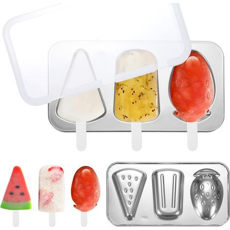 Eisform aus Edelstahl, BPA-frei, wiederverwendbar, mit Stielen und Deckeln für Kinder und Erwachsene, zum Selbermachen von Eiscreme, Sorbet, Joghurt und Saft (1/5)