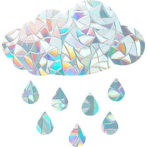 Autocollants d'alerte pour vitres en forme de goutte de pluie et de nuage, autocollants statiques arc-en-ciel pour vitres, décorations attrape-soleil, prismatiques, sans adhésif (1/4)