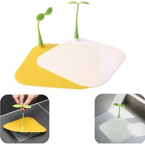 Bouchon de siphon de sol en 2 pièces Bouchon de siphon de sol en silicone Bouchon de baignoire Bouchon de siphon d'évier (multicolore, 13,5 x 13,5 cm) (1/5)