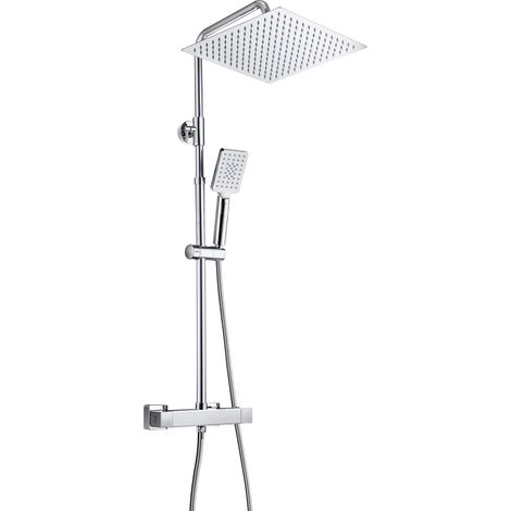 Colonne de Douche avec Mitigeur Thermostatique Colonne Douche Murale Réglable Salle de Bain Colonne Douche en Inox Ensemble Douche Baignoire Pommeau Douche Chromée 30x30CM (1/5)