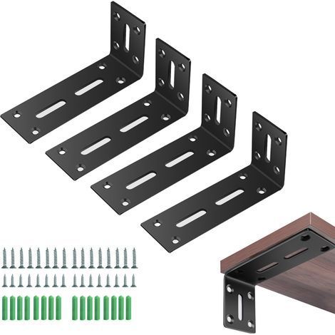 4er-Set Wandregalhalterungen mit unsichtbarer Befestigung, inklusive Schrauben und Dübeln, robuste Halterungen für Wohnzimmer und Küche, schwarz, 3 mm (1/5)