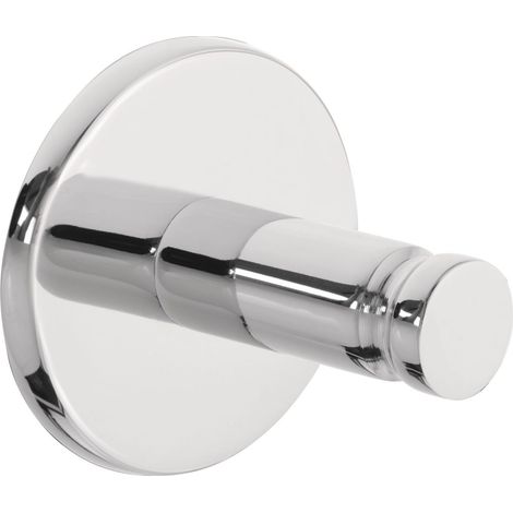 tesa Powerbutton Haken Universal SMALL aus verchromtem Metall - selbstklebender Badhaken, runde Form - Handtuchhaken für das Bad - belastbar bis 5 kg (1/3)