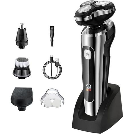 Rasoir électrique pour homme, étanche, utilisable sur peau sèche ou humide, kit de rasoir électrique rechargeable sans fil (1/5)