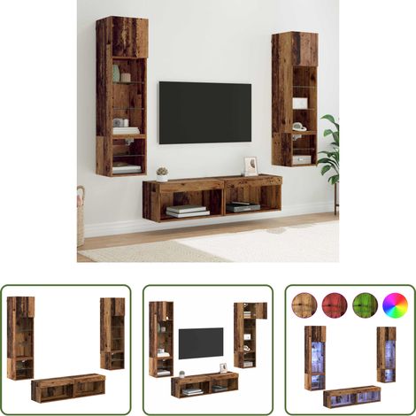 Holzwerkstoff Wandmöbel -  TV-Wandmöbel mit LED-Lichtleisten 6 pcs Altholz Holzwerkstoff (1/5)