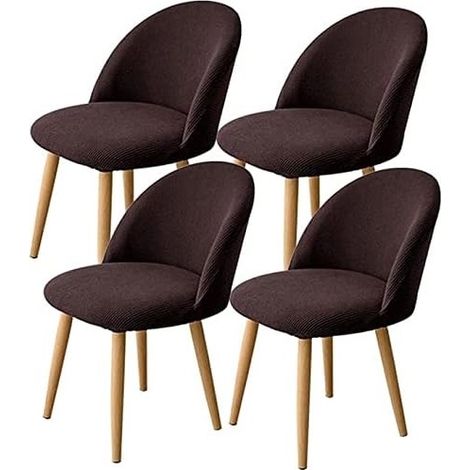 Housse De Chaises Salle À Manger Scandinave 4 pièces Extensible Arc De Coquille Jacquard Spande Cafe fonce (1/5)