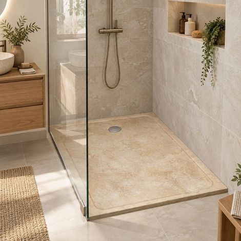 Receveur de douche Travertin Beige - 120x90x5 cm - À l'unité - Ti'ma Stone (1/4)
