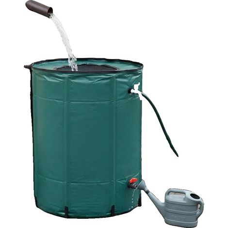 Serbatoio per la raccolta dell'acqua piovana, capacità 500 litri, design pieghevole, verde militare. (1/2)