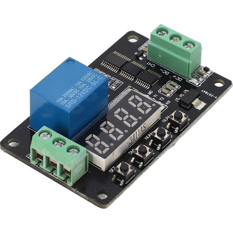 Relais temporisé 1 canal CC 12 V, module de commande avec interrupteur et 18 fonctions préréglées (1/5)