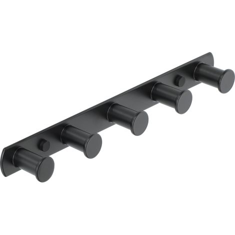 Wall Mounted Coat Rack with Towel Hooks, Screw-On Wall Mounted Towel Holder for Bathroom and Kitchen, Matte Black Stainless Steel Finish, 5 Round Hooks (1/5)