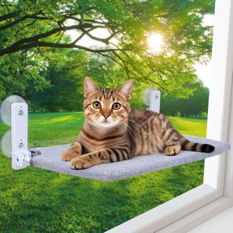 Hamac pliable pour chat -renforcé -Avec une ventouse puissante -Coussinet en tissu double face -gris (1/5)