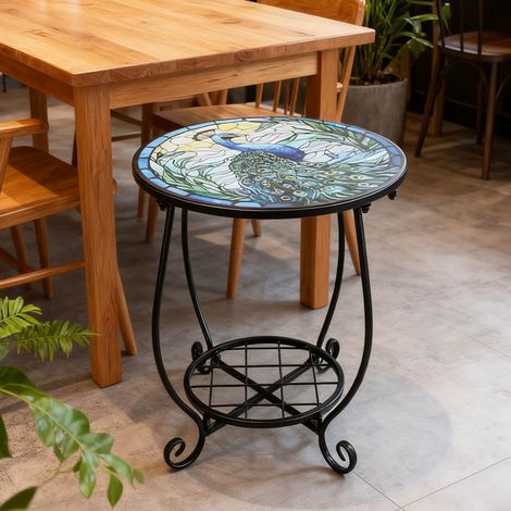 Table d'appoint ronde en métal, table d'appoint décorative en fer pour patio, table basse d'extérieur pour jardin, balcon, utilisation intérieure et extérieure, style B