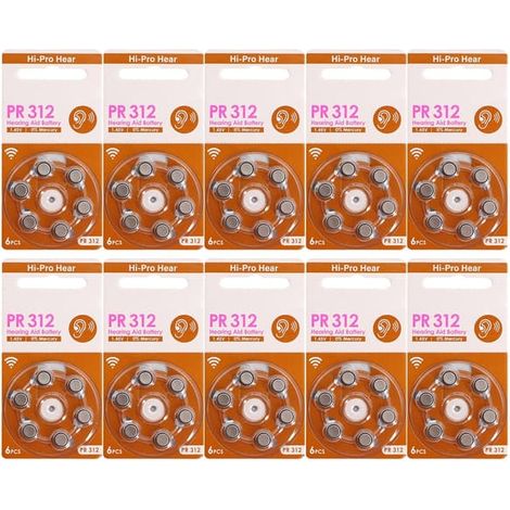 Ecleanfy - Piles portables PR312 pour appareils auditifs, tension de sortie stable, 60/30/6 piles zinc-manganèse 1,45 V (piles bouton).