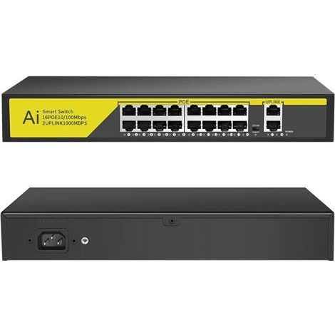 Switch di rete PoE ethernet 16 porte 2FE RJ45 10/100Mbps SFP 1000Mbps POE316GM (1/3)