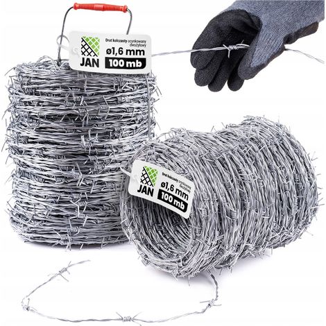 Fil barbelé galvanisé 100 m, maille 1,6 mm, clôture JAN, casier à colis
