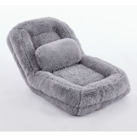 Fauteuil paresseux réglable 5 positions en tissu pelucheux gris clair, canapé-lit pliant pour gaming, méditation et détente (1/5)