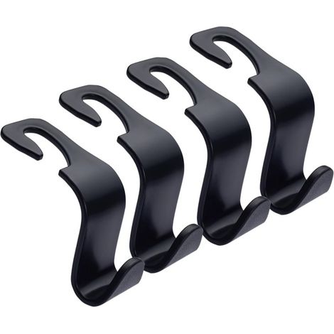 BEBUSINGOTO Paquete de 4 ganchos para reposacabezas de asiento trasero de coche para carteras, bolsas de la compra y bolsos (negro) (1/3)