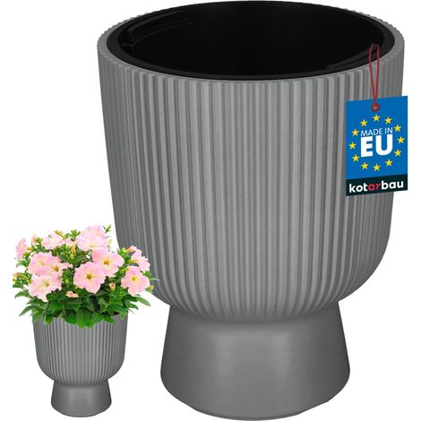KOTARBAU® Pot de Fleur - Pot Plastique Plante Ø 23 cm - avec Bac Intérieur - Pot de Jardin - Pot de Fleur Exterieur - H : 30 cm - PVC - Gris - Nervuré (1/4)