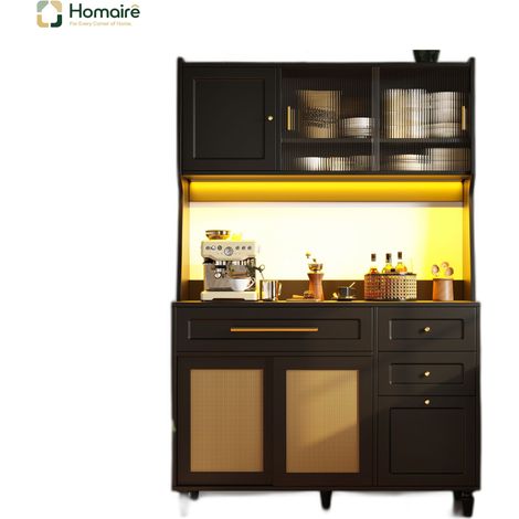 Buffet en mdf noir avec rangement 120 x 45 x 195,5 cm HOMAIRE (1/5)