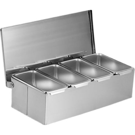 Boîte d'assaisonnement en acier inoxydable, 4 plateaux à compartiments, mallette de rangement de grande capacité pour la cuisine. (1/5)