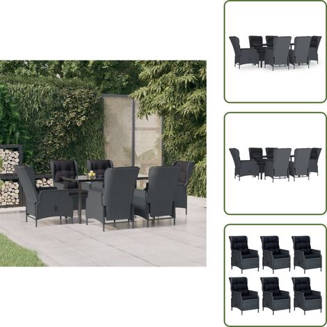 Tavolo in vetro temperato - vidaXL Set da Pranzo da Giardino 7 pz Grigio Scuro in Polyrattan - Sedie in rattan