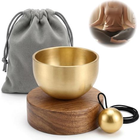 Ciotole tibetane, set di ciotole tibetane per meditazione profonda e yoga, mini ciotole tibetane in ottone fatte a mano con campana e custodia, per suoni chiari e puri.